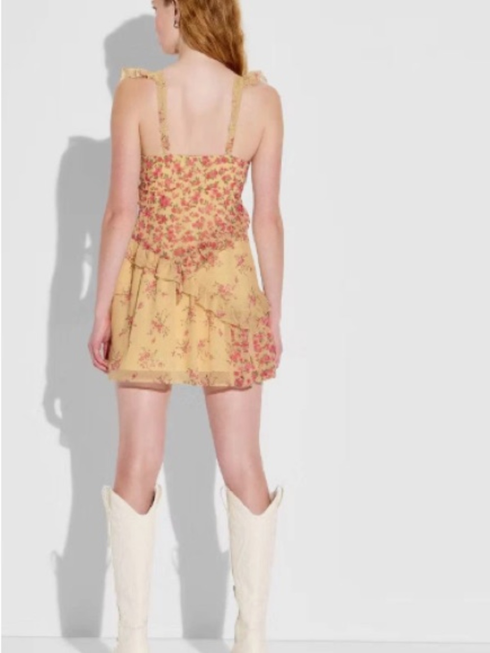 Yellow Floral Ruffle Strap Kids Dress